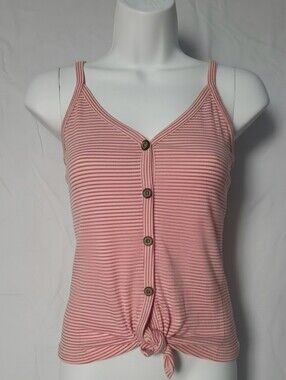 Striped Pink Button-Front Tie Tank Top